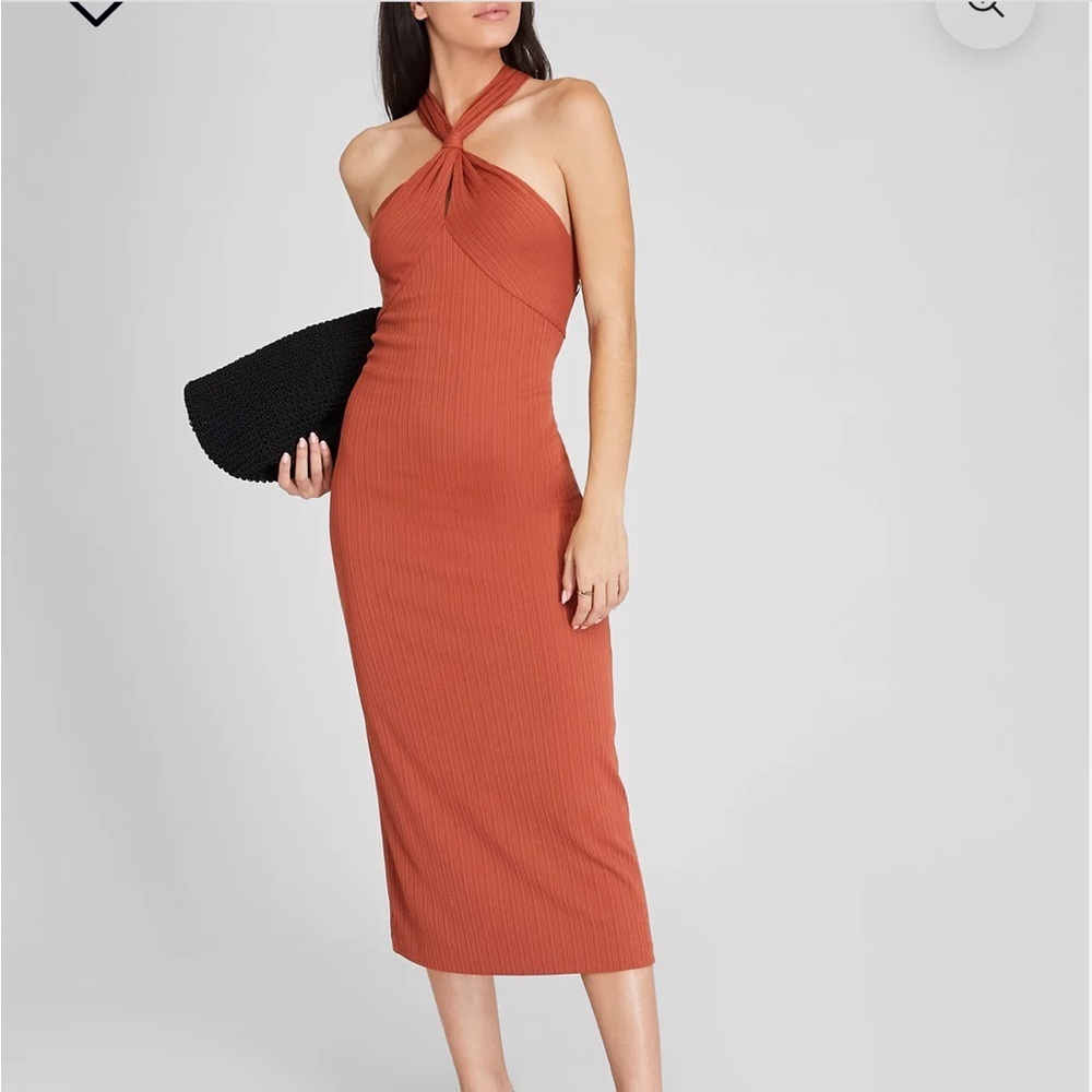 Club Monaco Variegated Rib Knit Dress low back halter size medium bodycon